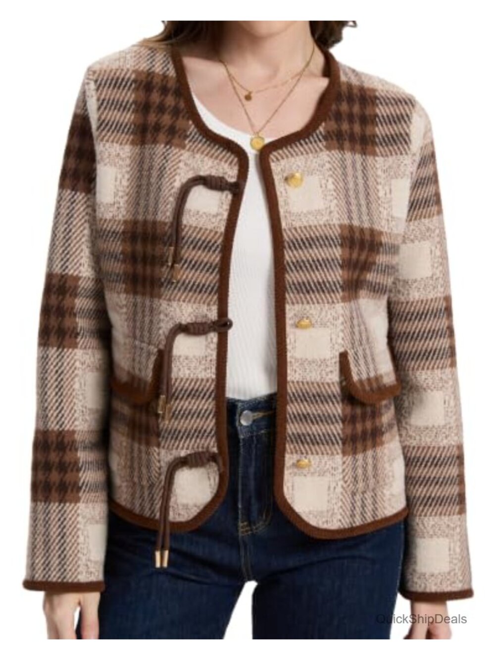 Plaid Button Down Cardigan Sweater Cropped Knit